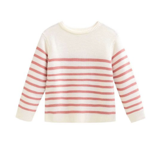 BIMBA - Maglia bianca con righe rosa cipria