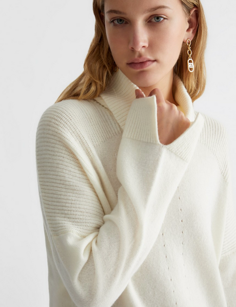 SOLO TG. S LiuJo - art: WF4434 10701  - Maglia Donna LIU JO Dolcevita 100% LANA Collo Alto PANNA