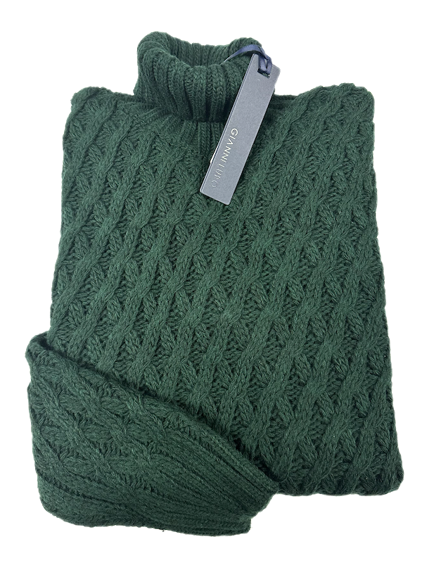 SOLO tg. XXL - Maglione Collo Alto Lavorato INVERNALE - GIANNI LUPO - Col. Verde Scuro