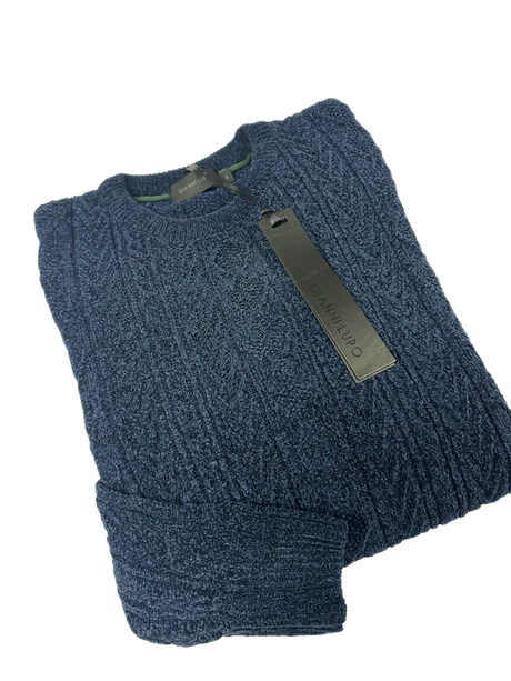 SOLO TG. L - Maglia Girocollo Tessuto Lavorato in Ciniglia INVERNALE - GIANNI LUPO - Col. BLU