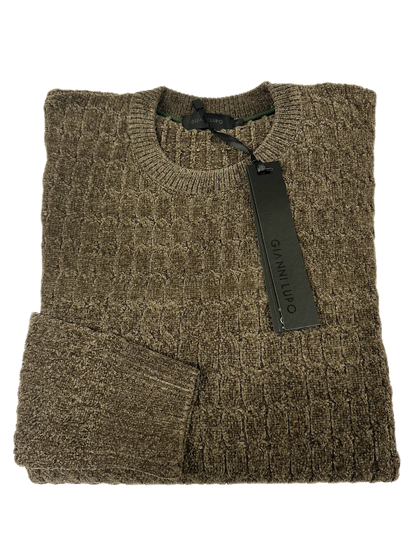 SOLO XXL, 3XL - Maglia Girocollo Tessuto Lavorato in Ciniglia INVERNALE - GIANNI LUPO - Col. Tortora