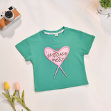 BIMBA - T-Shirt Manica Corta con Cuore Applicato - Verde