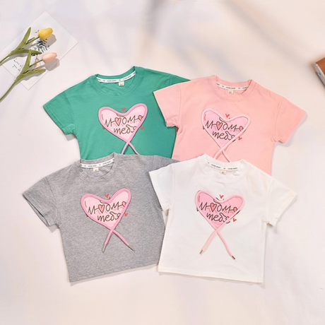 BIMBA - T-Shirt Manica Corta con Cuore Applicato - Rosa