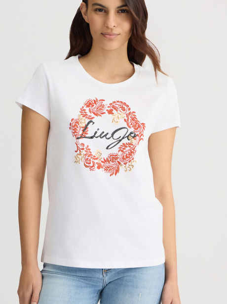 SOLO TG. S,L,XL LiuJo T-shirt con stampa floreale - WA5240JS923 - Bianca - New