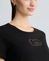 SOLO TG. XS - LiuJo - T-shirt in cotone con logo e strass - TA5180 JS923 - Nero - New