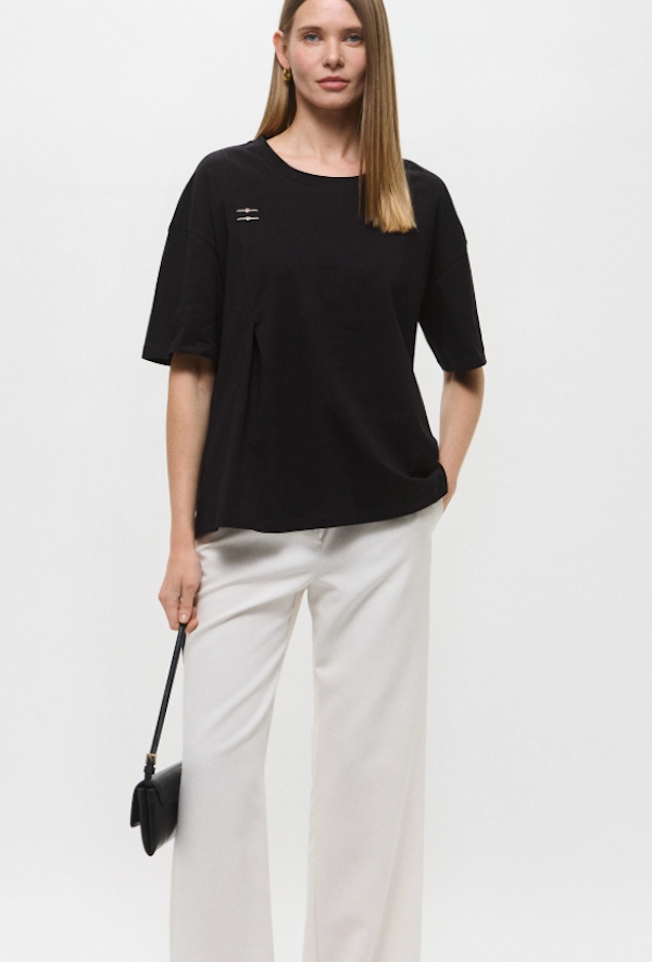 SOLO TG. XS,S LiuJo - T-shirt in cotone Over - TA5186 JS923 - Nera - New