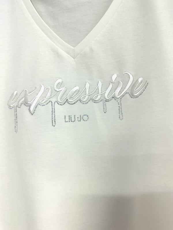 SOLO TG. S LiuJo T-shirt con strass - TA5169JS003 - Bianco Panna