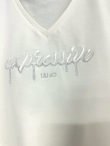 SOLO TG. S LiuJo T-shirt con strass - TA5169JS003 - Bianco Panna