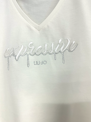 SOLO TG. S LiuJo T-shirt con strass - TA5169JS003 - Bianco Panna