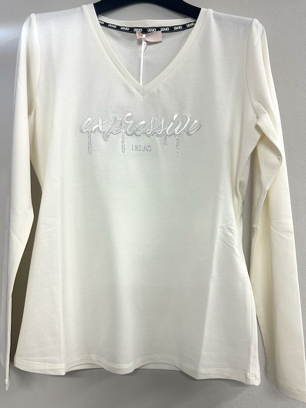 SOLO TG. S LiuJo T-shirt con strass - TA5169JS003 - Bianco Panna