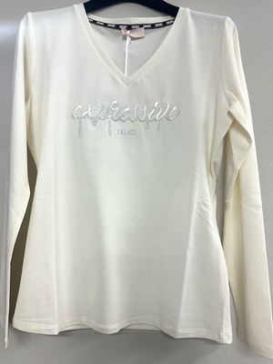 SOLO TG. S LiuJo T-shirt con strass - TA5169JS003 - Bianco Panna