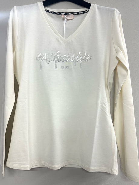 SOLO TG. S LiuJo T-shirt con strass - TA5169JS003 - Bianco Panna