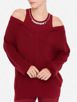 SOLO TG. M LiuJo Maglione NEW - MF5126 - Maglione con Ricami Gioiello