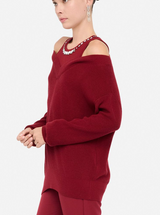 SOLO TG. M LiuJo Maglione NEW - MF5126 - Maglione con Ricami Gioiello