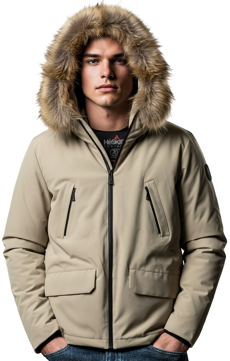 HèSKIMO Giubbotto Uomo 3/4 Parka con Orsetto interno, -15Gradi Thermo Insulation System - Beige HE9440036