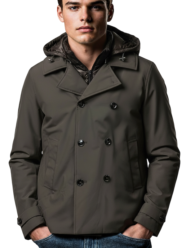 HèSKIMO Giubbotto Uomo Doppio Petto Thermo Insulation System + Antivento Staccabile  - Col.Marrone HE9440059