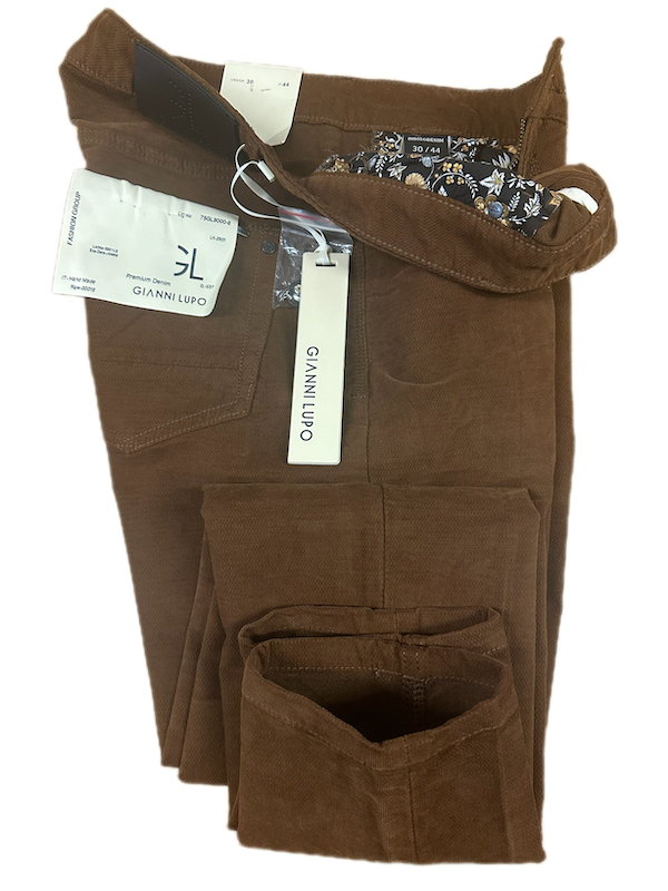 SOLO TG. 44-46-48-50 GIANNI LUPO  Pantalone in Fustagno INVERNALE - Slim Fit - Marrone Bruciato