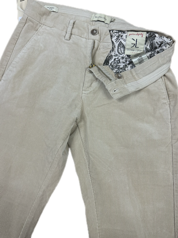 SOLO TG. 44 - GIANNI LUPO  Pantalone in VELLUTO - Slim Fit - BEIGE