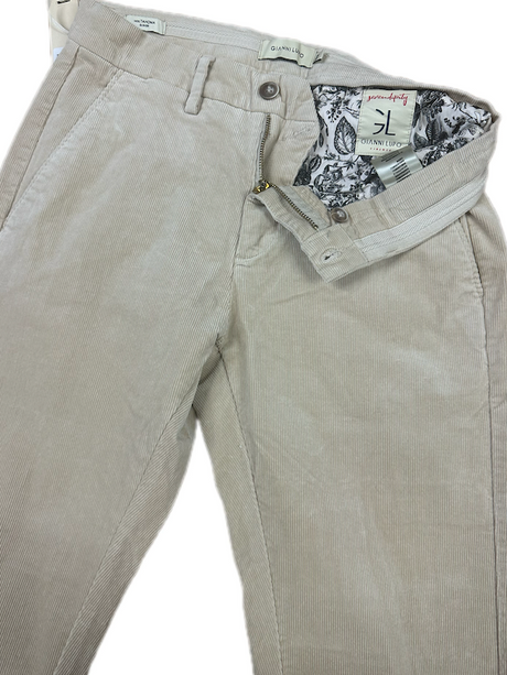 SOLO TG. 44 - GIANNI LUPO  Pantalone in VELLUTO - Slim Fit - BEIGE