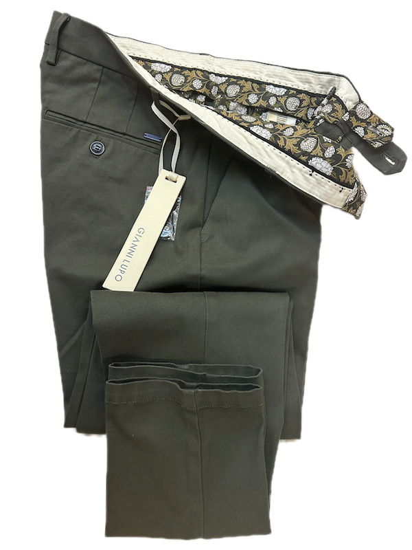 SOLO TG. 44-46 GIANNI LUPO  Pantalone in Cotone Invernale - Slim Fit - Verde