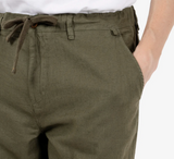Pantalone 55% LINO- 45% Cotone Uomo - Regular Fit comodo in gamba - IMPURE Verde con laccio in vita ed elastico solo dietro