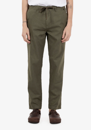 Pantalone 55% LINO- 45% Cotone Uomo - Regular Fit comodo in gamba - IMPURE Verde con laccio in vita ed elastico solo dietro
