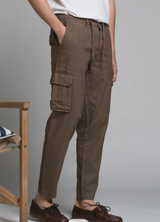 Pantalone 55% LINO- 45% Cotone Uomo - Regular Fit comodo in gamba - IMPURE Mud con laccio in vita e Tascone