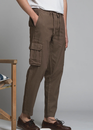 Pantalone 55% LINO- 45% Cotone Uomo - Regular Fit comodo in gamba - IMPURE Mud con laccio in vita e Tascone
