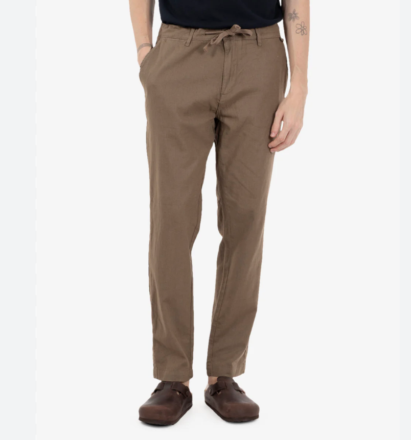 Pantalone 55% LINO- 45% Cotone Uomo - Regular Fit comodo in gamba - IMPURE Mud con laccio in vita ed elastico solo dietro (Copia)