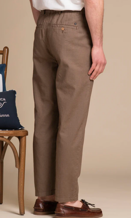 Pantalone 55% LINO- 45% Cotone Uomo - Regular Fit comodo in gamba - IMPURE Mud con laccio in vita ed elastico solo dietro (Copia)