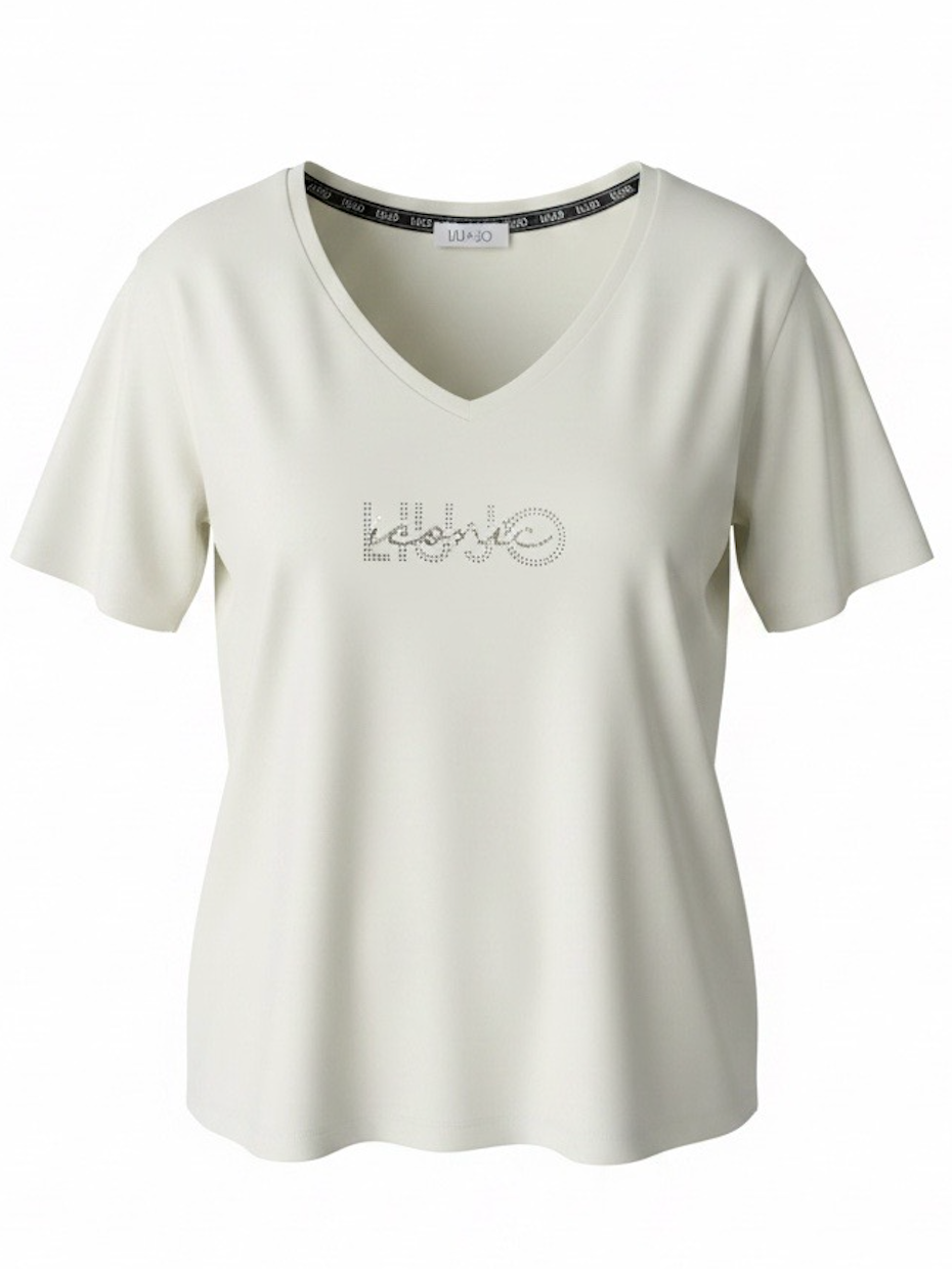 SOLO Tg. L,XL - LiuJo - T-shirt in cotone con logo LIUJO - TA5179 - Bianco panna