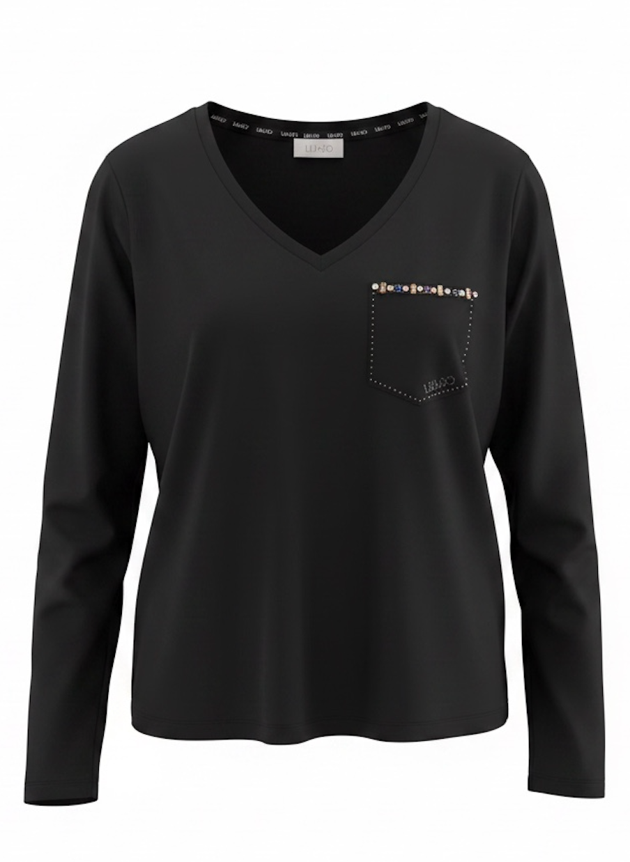 SOLO Tg. XS, S, XL, XXL - LiuJo - T-shirt in cotone con logo LIUJO - TF5170 - Nero
