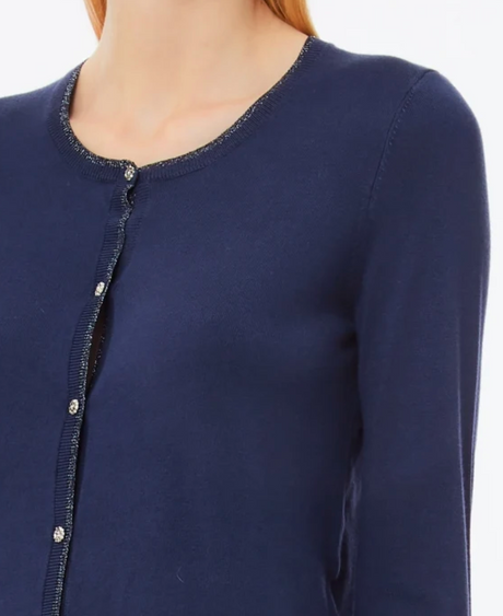 LIUJO - Cardigan con Bottoni Gioiello - WXX056 - Col.BLU