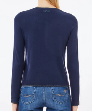 LIUJO - Cardigan con Bottoni Gioiello - WXX056 - Col.BLU