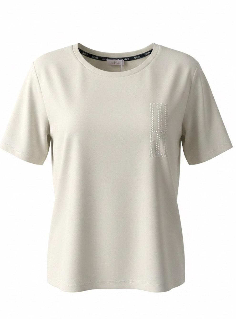 SOLO TG. XS,L,XL,XXL - LiuJo - T-shirt in cotone con logo e strass - TA5170 JS923 - Panna