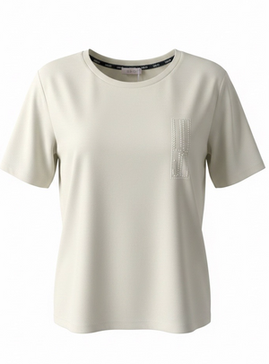 SOLO TG. XS,L,XL,XXL - LiuJo - T-shirt in cotone con logo e strass - TA5170 JS923 - Panna